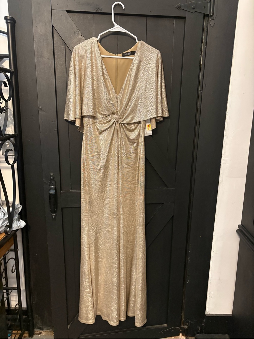 Ralph Lauren Shimmery Gold Twist-Front Maxi Dress - Picture 3 of 13